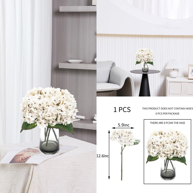 6Pcs Autumn Hydrangea Silk Flowers - Realistic Artificial Blooms for Wedding & Farmhouse Decor (12.6" Stems, 5.9" Heads, Easy to Fluff)