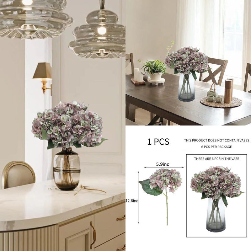6Pcs Autumn Hydrangea Silk Flowers - Realistic Artificial Blooms for Wedding & Farmhouse Decor (12.6" Stems, 5.9" Heads, Easy to Fluff)