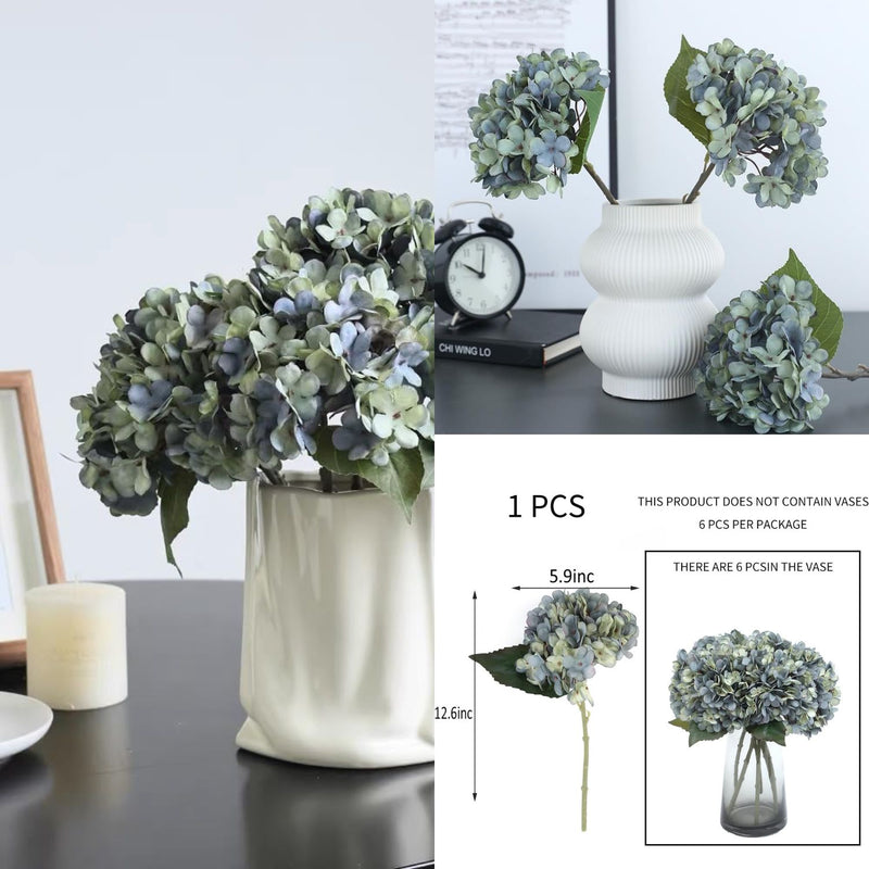 6Pcs Autumn Hydrangea Silk Flowers - Realistic Artificial Blooms for Wedding & Farmhouse Decor (12.6" Stems, 5.9" Heads, Easy to Fluff)