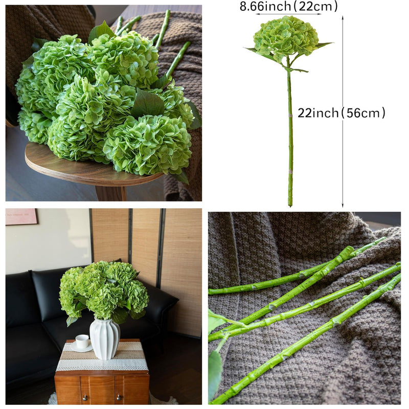 3PCS 22" Realistic Artificial Hydrangeas - Large Silk Flowers with Vivid Dark Blue & Green Colors for Wedding & Home Decor (Luxe Soft Petals, Sturdy Stems)