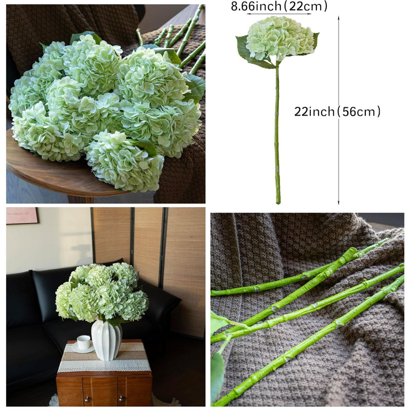 3PCS 22" Realistic Artificial Hydrangeas - Large Silk Flowers with Vivid Dark Blue & Green Colors for Wedding & Home Decor (Luxe Soft Petals, Sturdy Stems)
