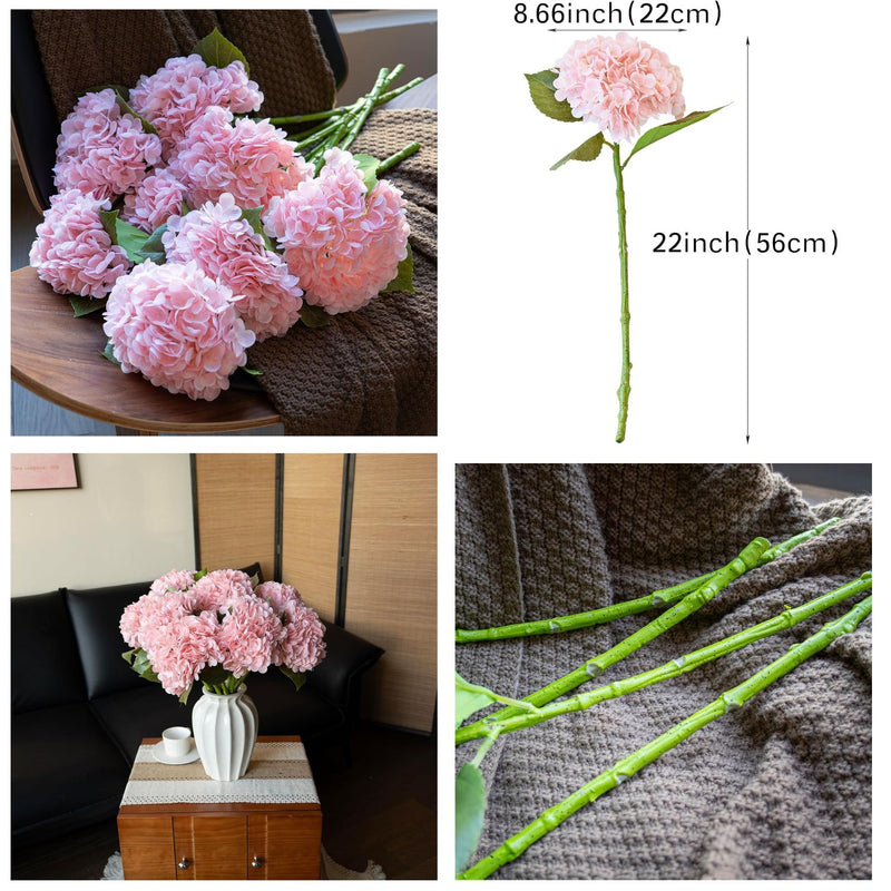3PCS 22" Realistic Artificial Hydrangeas - Large Silk Flowers with Vivid Dark Blue & Green Colors for Wedding & Home Decor (Luxe Soft Petals, Sturdy Stems)