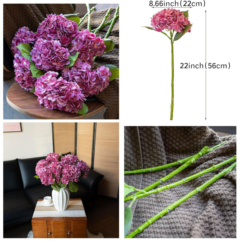 3PCS 22" Realistic Artificial Hydrangeas - Large Silk Flowers with Vivid Dark Blue & Green Colors for Wedding & Home Decor (Luxe Soft Petals, Sturdy Stems)