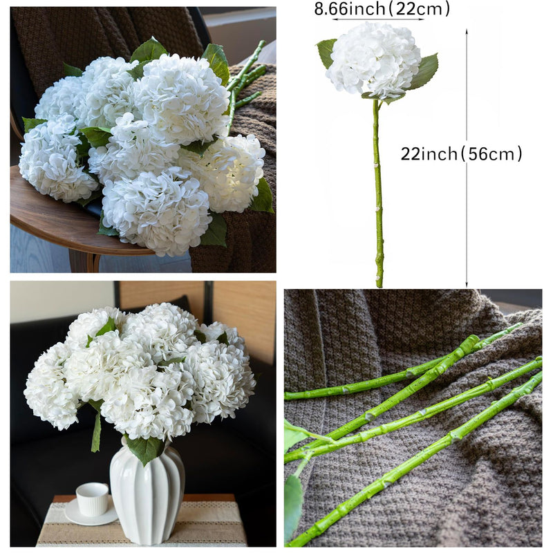 3PCS 22" Realistic Artificial Hydrangeas - Large Silk Flowers with Vivid Dark Blue & Green Colors for Wedding & Home Decor (Luxe Soft Petals, Sturdy Stems)