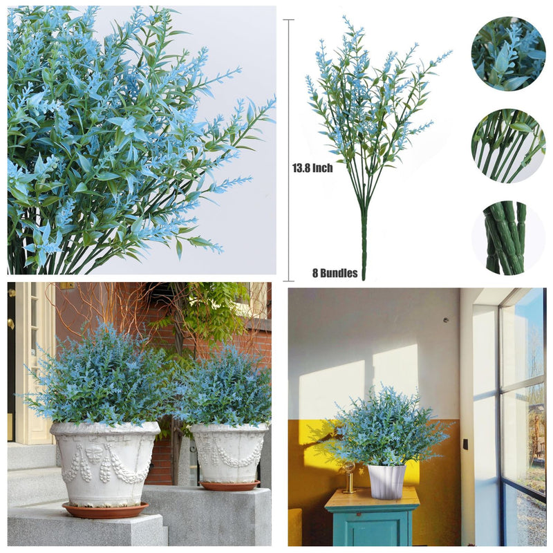 8 Bundles Premium Artificial Lavender - UV-Resistant Silk Shrubs for Outdoor Fences & Wedding Decor (Vibrant Purple Hues, Flexible Stems, Fade-Resistant Design)