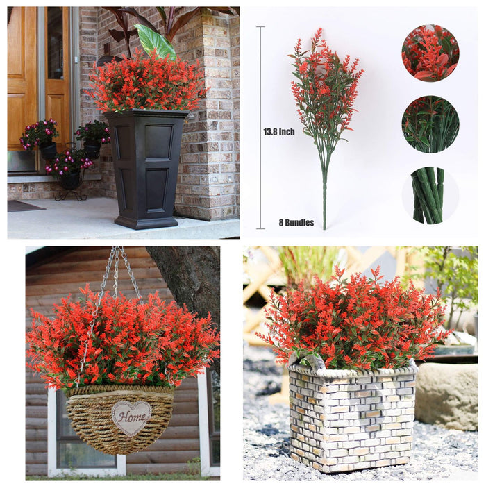 8 Bundles Premium Artificial Lavender - UV-Resistant Silk Shrubs for Outdoor Fences & Wedding Decor (Vibrant Purple Hues, Flexible Stems, Fade-Resistant Design)