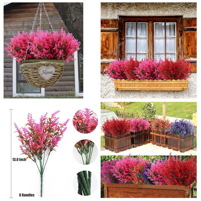 8 Bundles Premium Artificial Lavender - UV-Resistant Silk Shrubs for Outdoor Fences & Wedding Decor (Vibrant Purple Hues, Flexible Stems, Fade-Resistant Design)