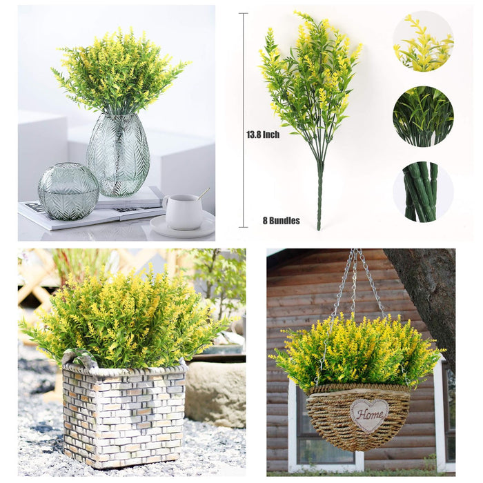 8 Bundles Premium Artificial Lavender - UV-Resistant Silk Shrubs for Outdoor Fences & Wedding Decor (Vibrant Purple Hues, Flexible Stems, Fade-Resistant Design)