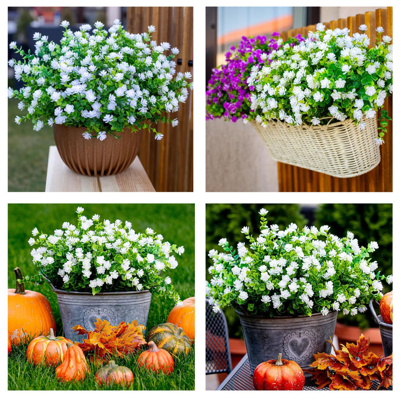 12 PCS Realistic Artificial Flowers - UV Resistant Outdoor/Indoor Plants for Pots & Planters (Lifelike Greenery, Desert Sun Tested）