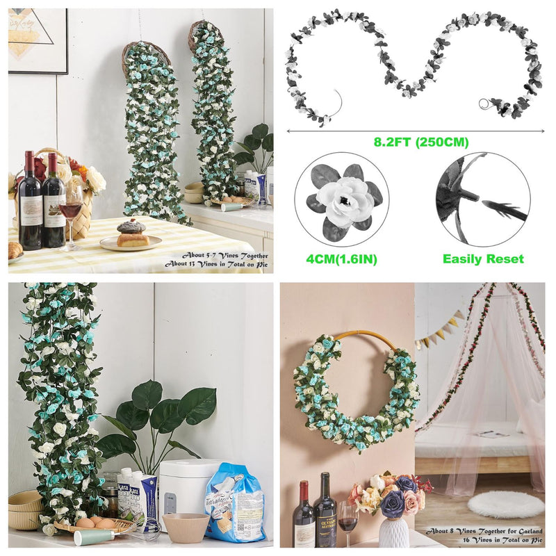 8PCS 66FT Premium Rose Vine Garland - Pink Floral Hanging Decor for Weddings & Events (Lush Green Leaves, Flexible Stems, Easy Installation)
