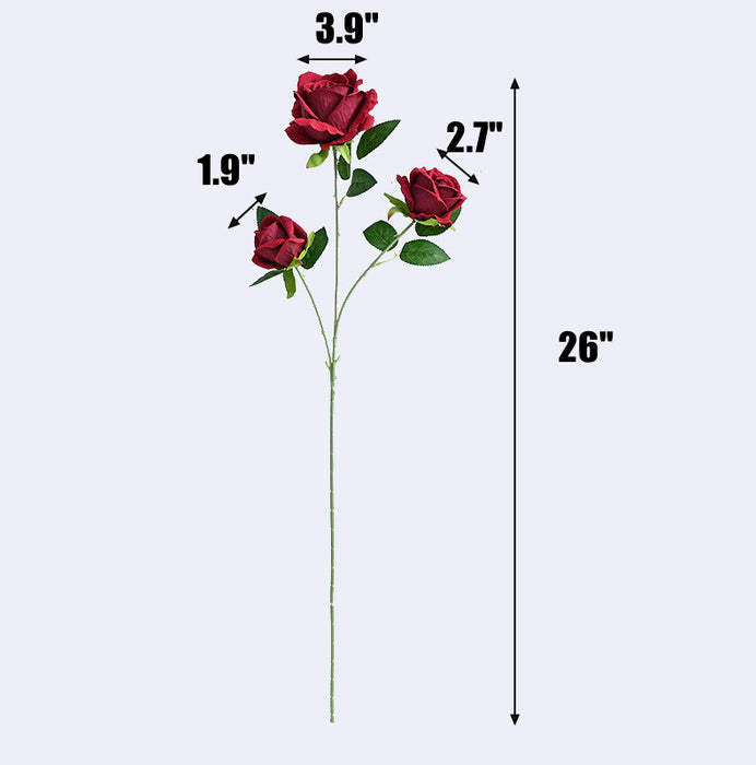 Bulk 26 inches Tall 3 Heads Rose Spray Stems Velvet Flowers Wholesale