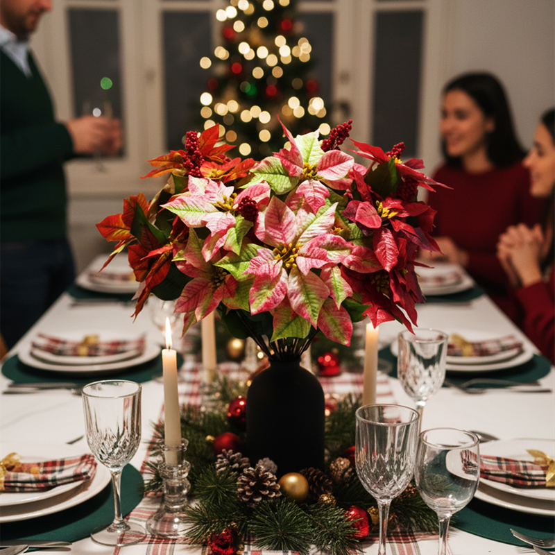 Bulk 26" Large Tall Artificial Glitter Retro Poinsettia Bouquet Christmas Decor Wholesale