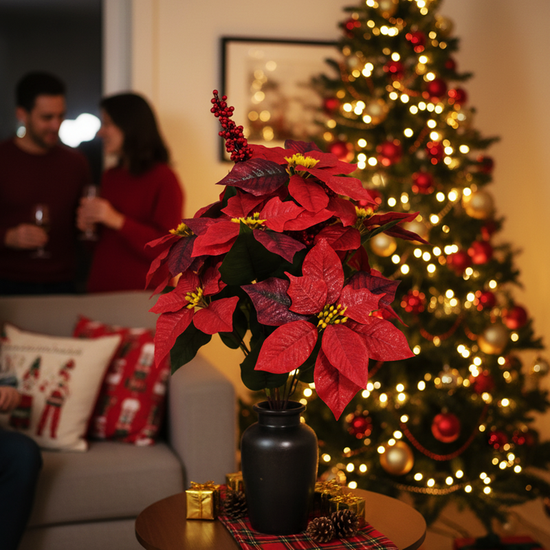 Bulk 26" Large Tall Artificial Glitter Retro Poinsettia Bouquet Christmas Decor Wholesale