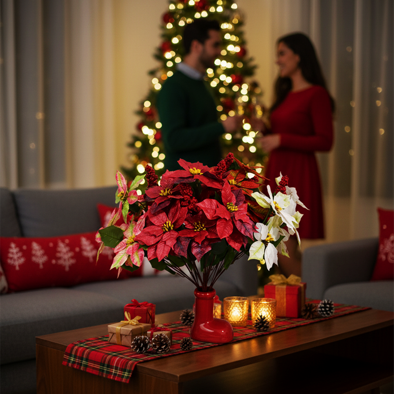 Bulk 26" Large Tall Artificial Glitter Retro Poinsettia Bouquet Christmas Decor Wholesale