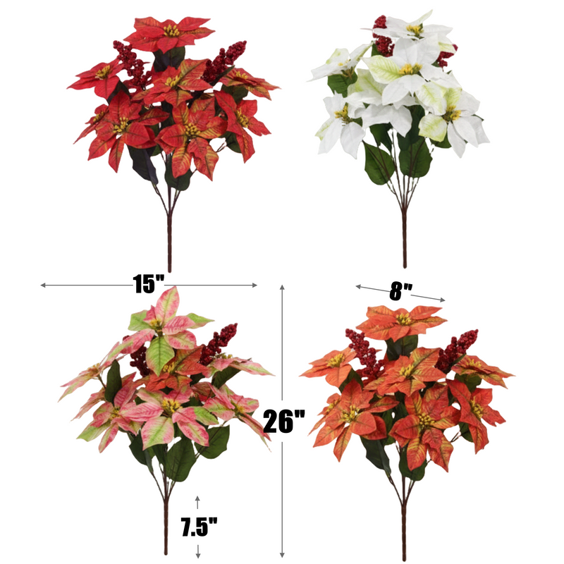 Bulk 26" Large Tall Artificial Glitter Retro Poinsettia Bouquet Christmas Decor Wholesale