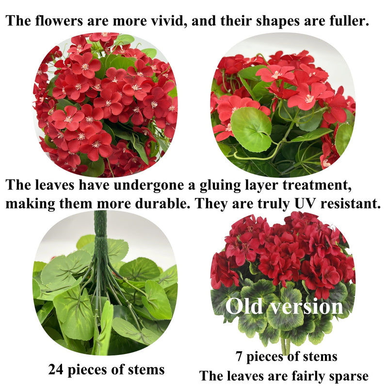 Bulk 2025 Upgraded 16” Outdoor Artificial Begonia Flowers 24 Stems UV Resistant Plants Wholesale