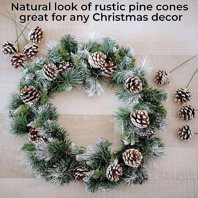 Bulk 20Pcs Christmas Snow Pine Cones Picks for Xmas Tree Garland Wreath Ornaments Decorating Winter Holidays Home Wholesale