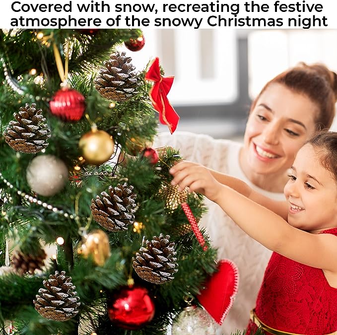 Bulk 60Pcs Christmas Snow Pine Cones Hanging Decorations for Xmas Tree Garland Wreath Ornaments Winter Holidays Wholesale