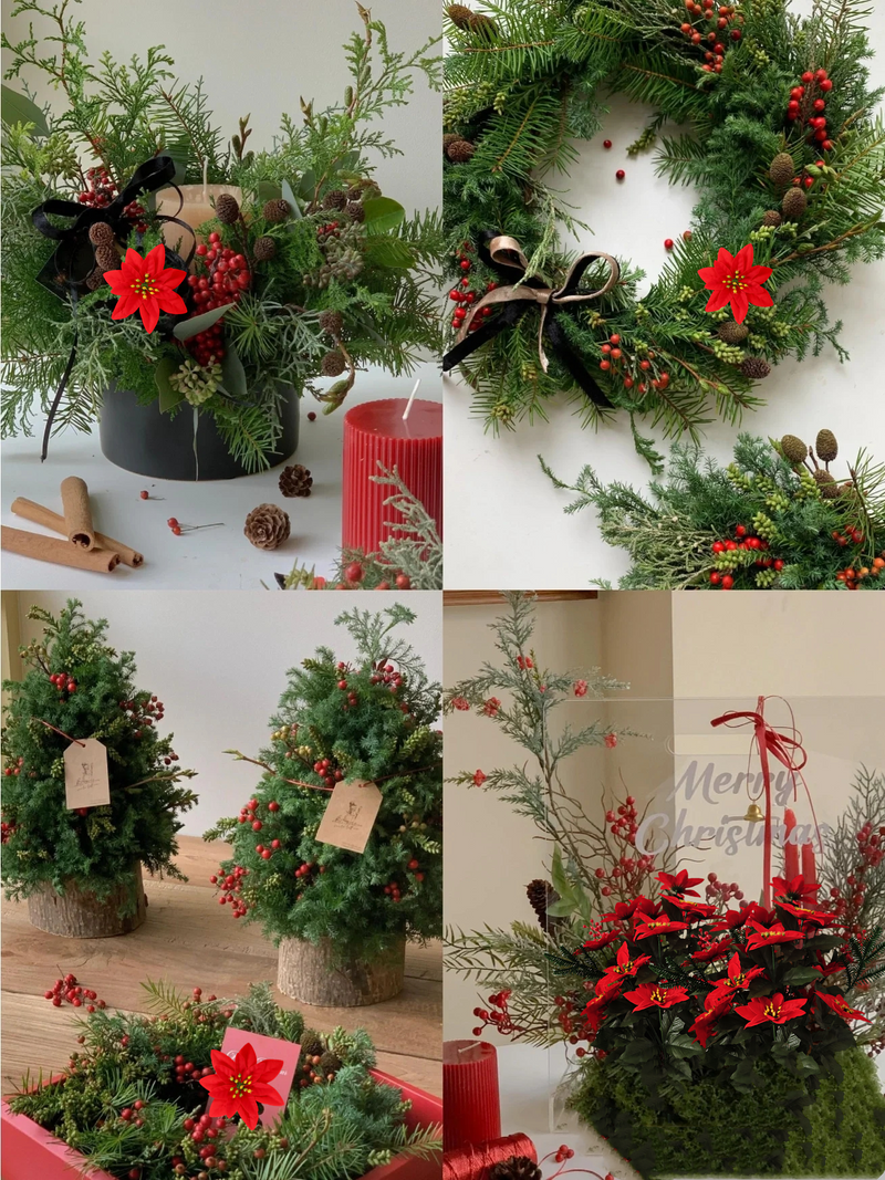 Bulk Artificial Poinsettia Christmas Bouquet, Premium Holiday Decoration, Perfect for Christmas Yard Decor, Indoor Tabletop/Entryway Ornament