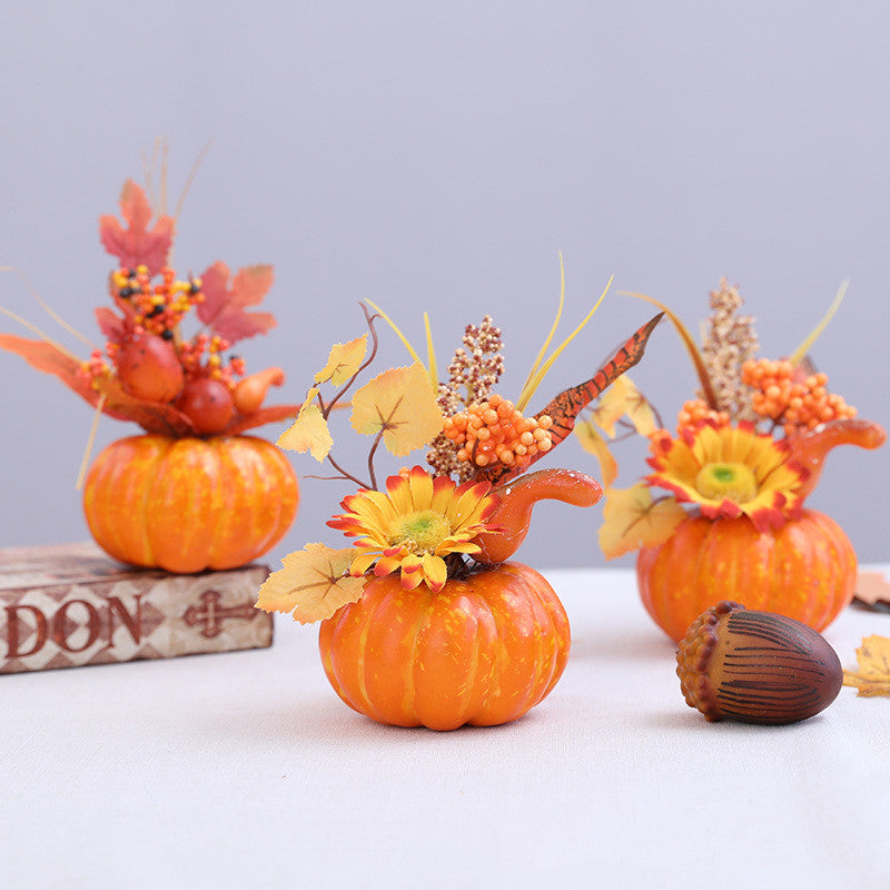 Bulk 7.8" Small Fall Pumpkin Arrangement with Flowers & Berries - Fall Thanksgiving Decor Wholesale
