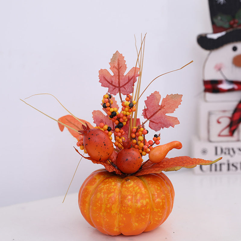 Bulk 7.8" Small Fall Pumpkin Arrangement with Flowers & Berries - Fall Thanksgiving Decor Wholesale