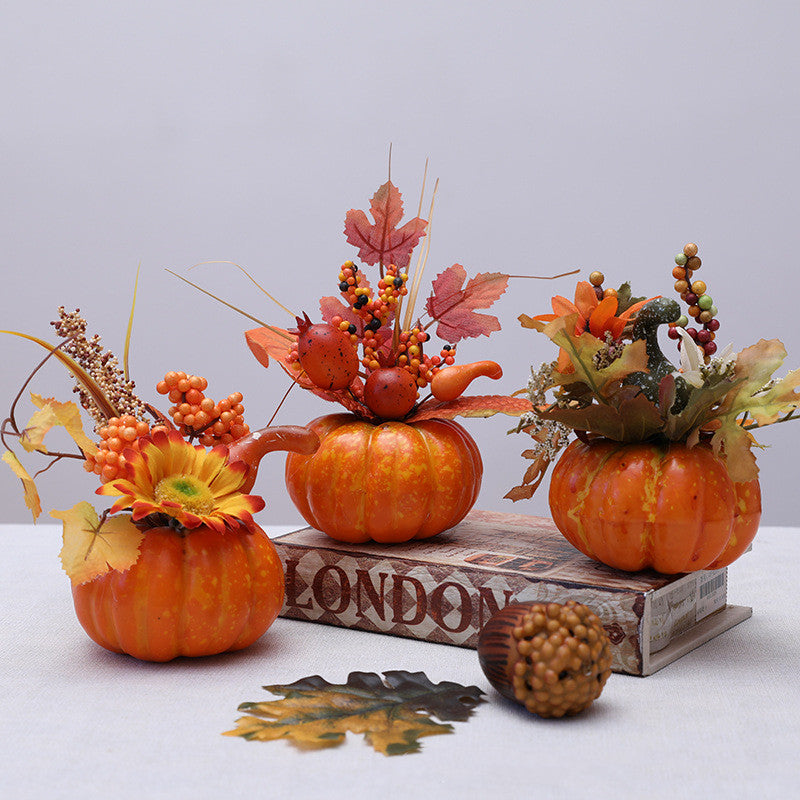 Bulk 7.8" Small Fall Pumpkin Arrangement with Flowers & Berries - Fall Thanksgiving Decor Wholesale