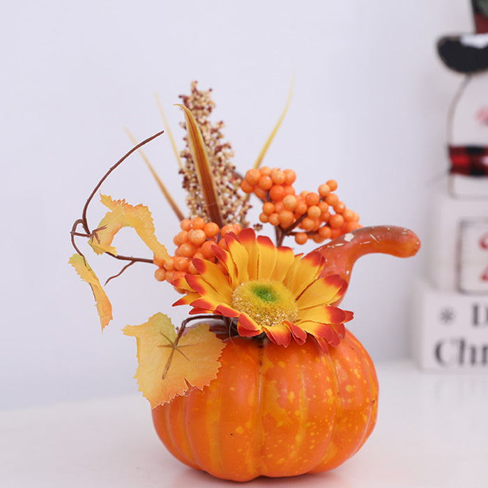 Bulk 7.8" Small Fall Pumpkin Arrangement with Flowers & Berries - Fall Thanksgiving Decor Wholesale