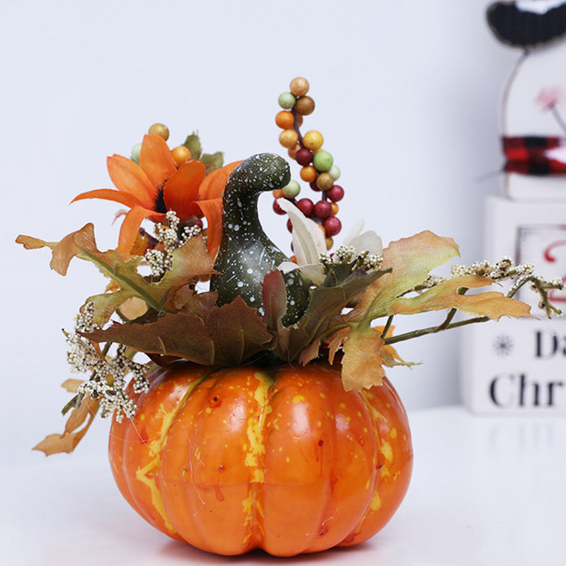 Bulk 7.8" Small Fall Pumpkin Arrangement with Flowers & Berries - Fall Thanksgiving Decor Wholesale