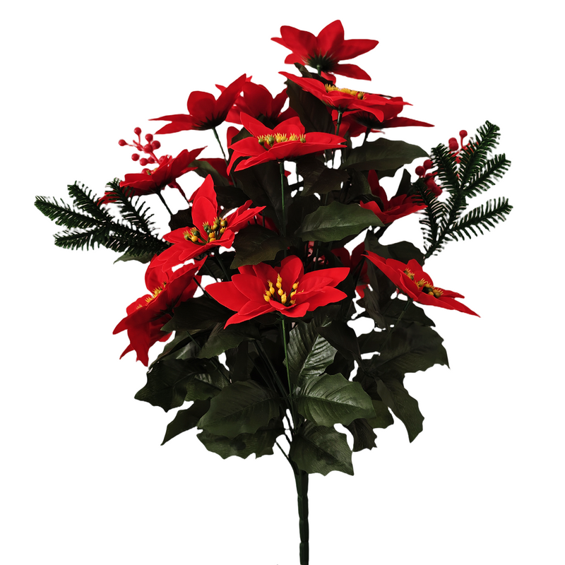 Bulk Artificial Poinsettia Christmas Bouquet, Premium Holiday Decoration, Perfect for Christmas Yard Decor, Indoor Tabletop/Entryway Ornament