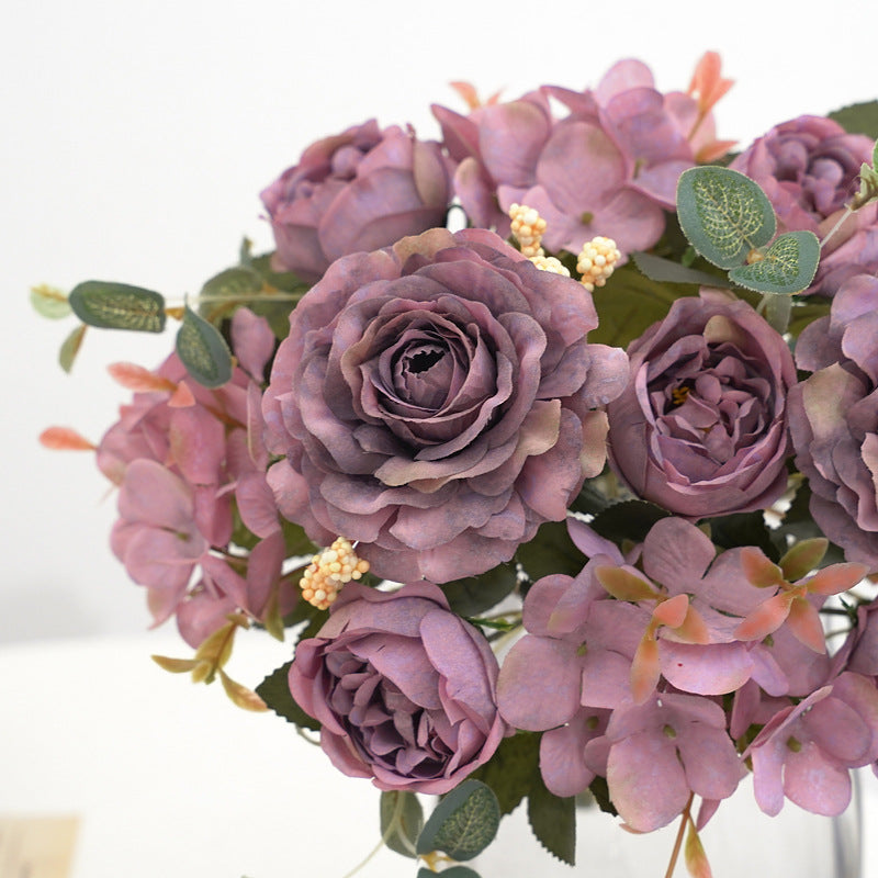 Clearance Bulk 12" Retro Silk Peony Bush Mixed Hydrangea Faux Flower Bouquet Decor For Home Bridal Wedding Party Wholesale