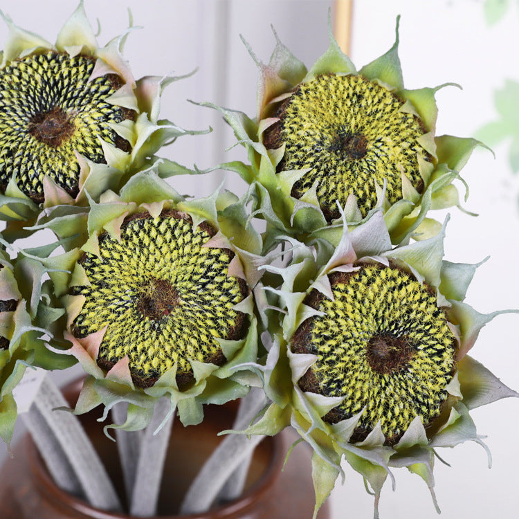Artificial Sunflower Single Stem, Faux Sunflower with Bendable Stem, Yellow, Green or Brown, Wedding Table Decor, Home Decor