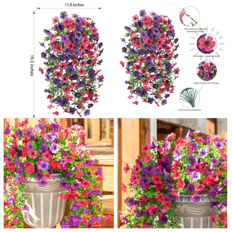 2PCS Realistic Artificial Hanging Flowers - UV & Fade Resistant Outdoor Decor for Porch, Patio & Balcony