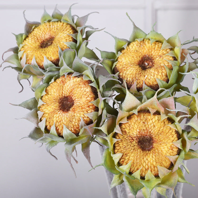 Artificial Sunflower Single Stem, Faux Sunflower with Bendable Stem, Yellow, Green or Brown, Wedding Table Decor, Home Decor