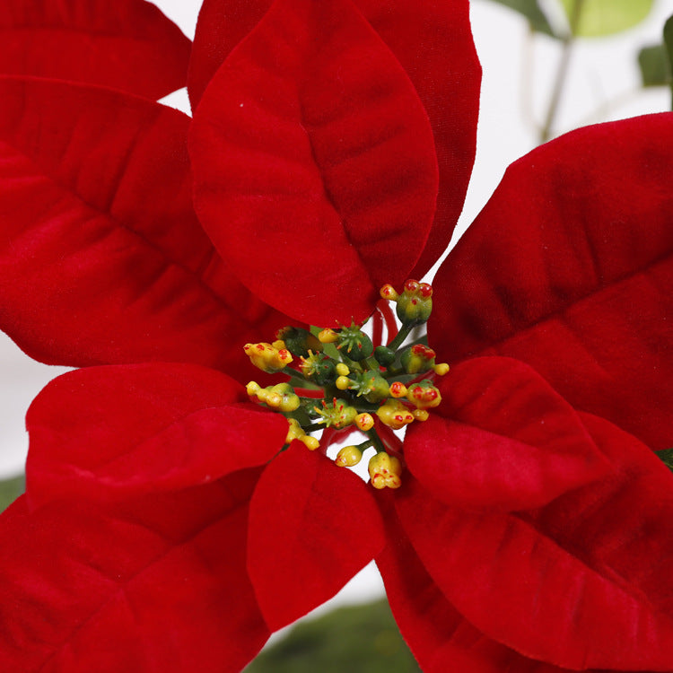Lot de 5 tiges de poinsettia artificielles en velours de Noël, arbustes, fleurs en soie, vente en gros