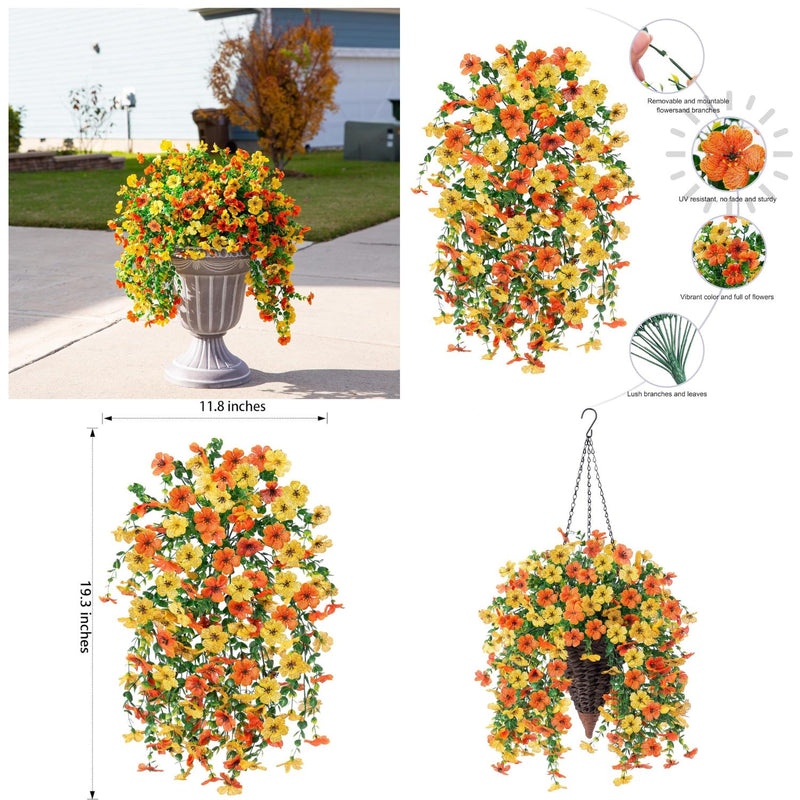 2PCS Realistic Artificial Hanging Flowers - UV & Fade Resistant Outdoor Decor for Porch, Patio & Balcony