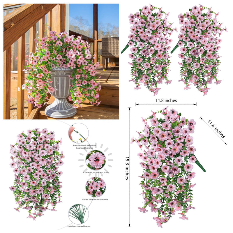 2PCS Realistic Artificial Hanging Flowers - UV & Fade Resistant Outdoor Decor for Porch, Patio & Balcony