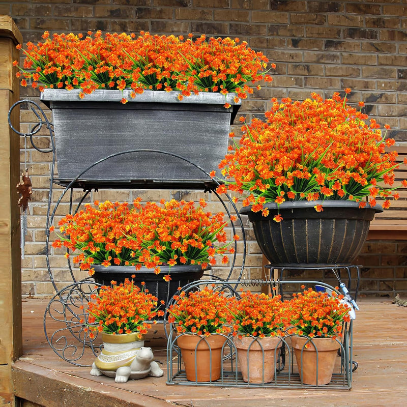 outdoor plants plastic Bulk 8 Bundles Anti-UV Artificial Flowers for Outdoors Plastic UV Resistant Shrubs Plants for Garden Wedding Farmhouse Indoor Outdoor Decor Wholesale