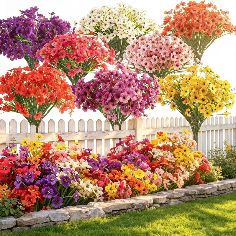 Flores artificiales de arbustos de narcisos a granel para flores resistentes a los rayos UV al aire libre al por mayor
