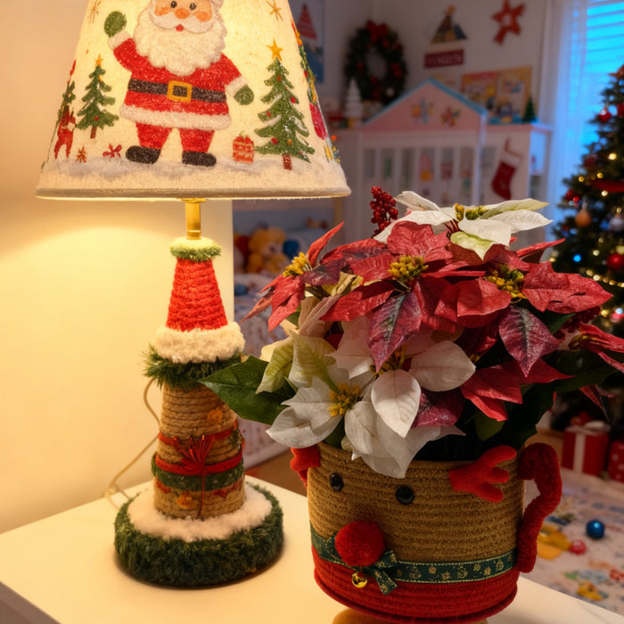 Bulk 24" Silk Poinsettia Berries Arrangement – Rattan Standing Deer Planter Christmas Home Decor Wholesale