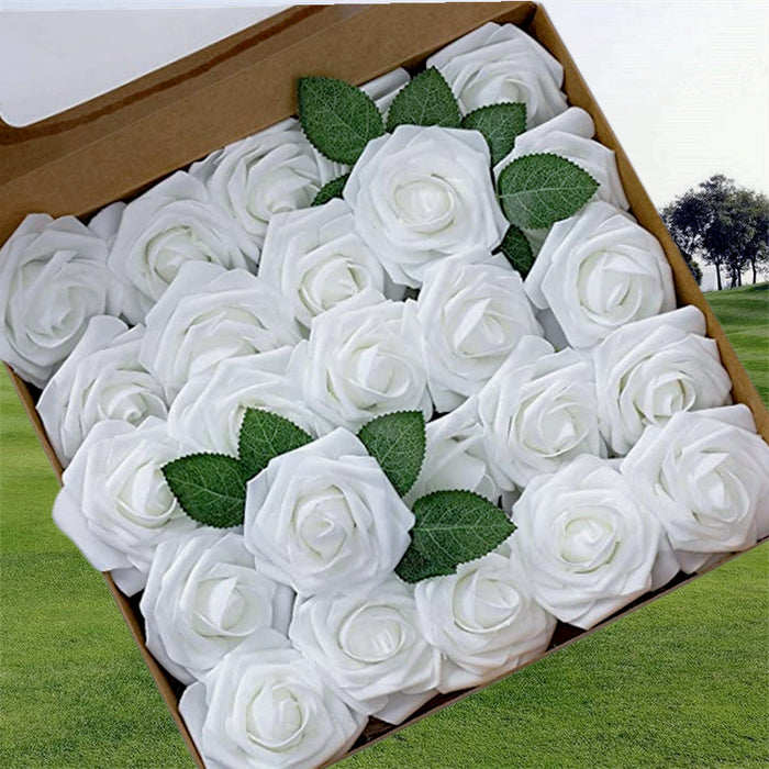 Bulk 25Pcs Rose Heads Artificial Flowers Box Set with Detachable Stems for DIY Wedding Bouquets Floral Arrangements Table Centerpieces Home Decorations Wholesale