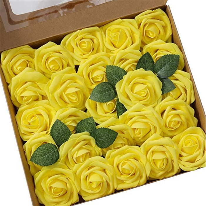 Bulk 25Pcs Rose Heads Flowers Caja de flores artificiales Set con tallos desmontables para bricolaje Ramos de boda Arreglos florales Centros de mesa Decoraciones para el hogar al por mayor