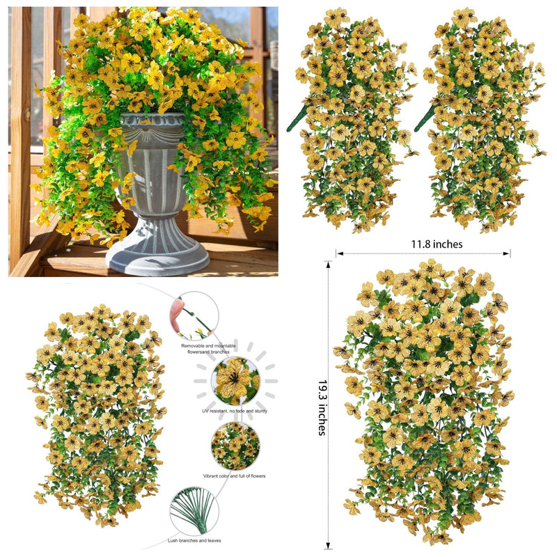 2PCS Realistic Artificial Hanging Flowers - UV & Fade Resistant Outdoor Decor for Porch, Patio & Balcony