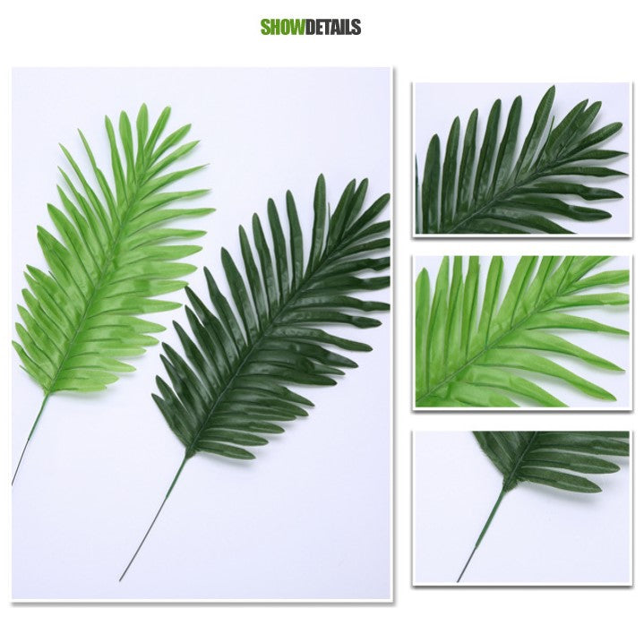 Plantas de hojas de palma artificiales de 18 "a granel Frondas de palma de imitación Tropical Hojas de palma grandes Planta de vegetación al por mayor 