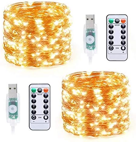 Lot de 2 guirlandes lumineuses à 100 LED de 33 pieds alimentées par USB avec télécommande pour fête de mariage, Noël, vente en gros