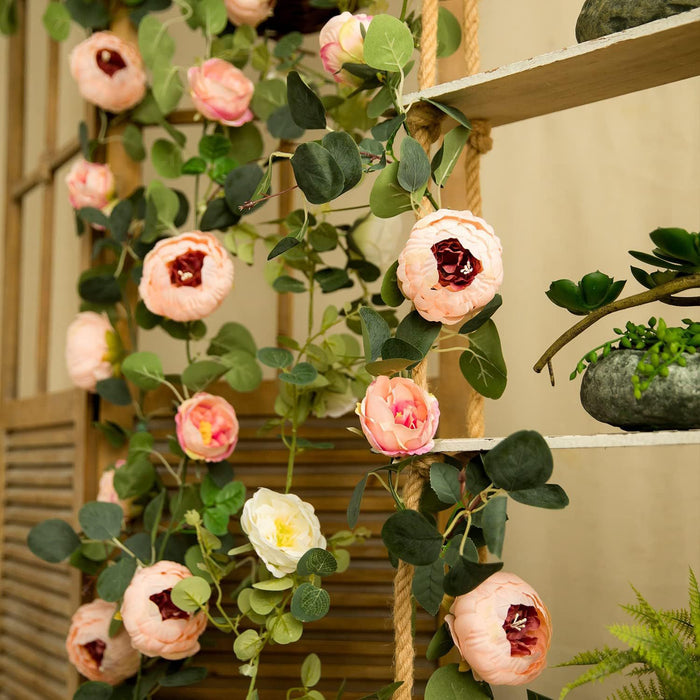 Bulk 2 Pack Artificial Peony Flower Garlands Eucalyptus Garlands with Peony Wholesale