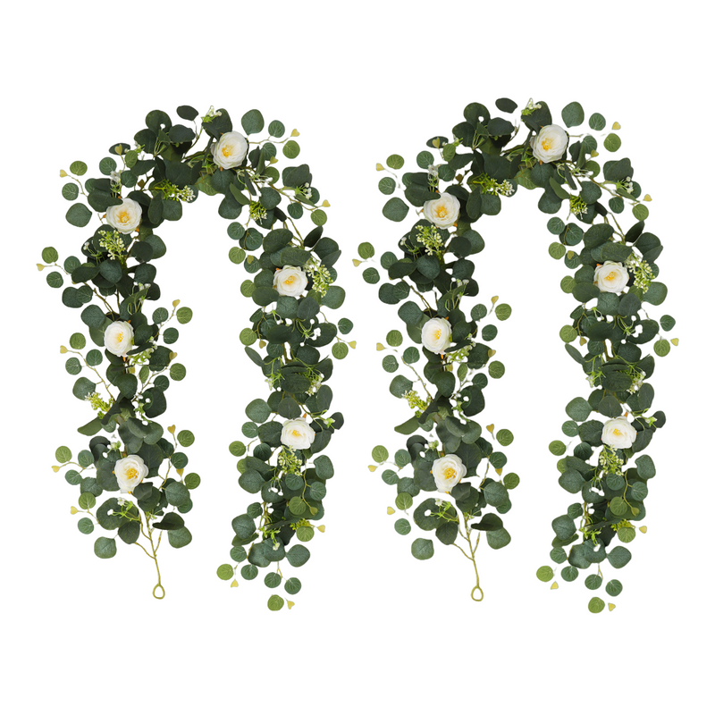 Lot de 2 guirlandes suspendues en eucalyptus artificiel avec fleurs de rose pour table de fête à la maison en gros