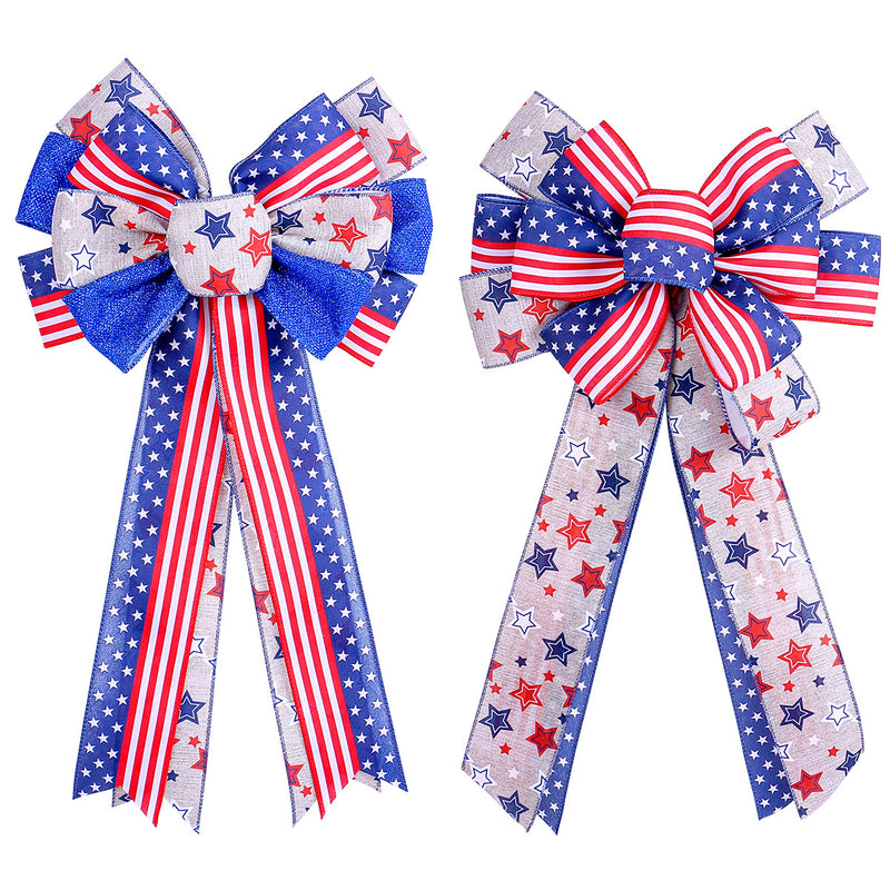 Bulk 2Pcs Patriotic Bow 4th of July Bow Star Burlap Bow for Gift Wrapping Party Decoration Wholesale