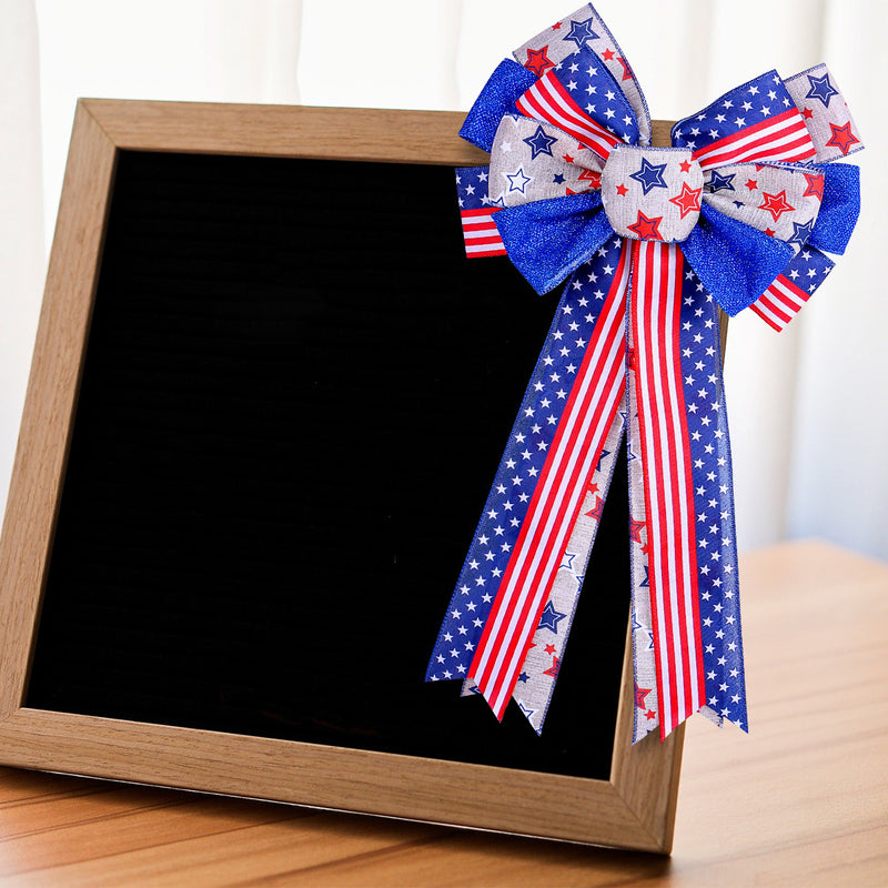 Bulk 2Pcs Patriotic Bow 4th of July Bow Star Burlap Bow for Gift Wrapping Party Decoration Wholesale