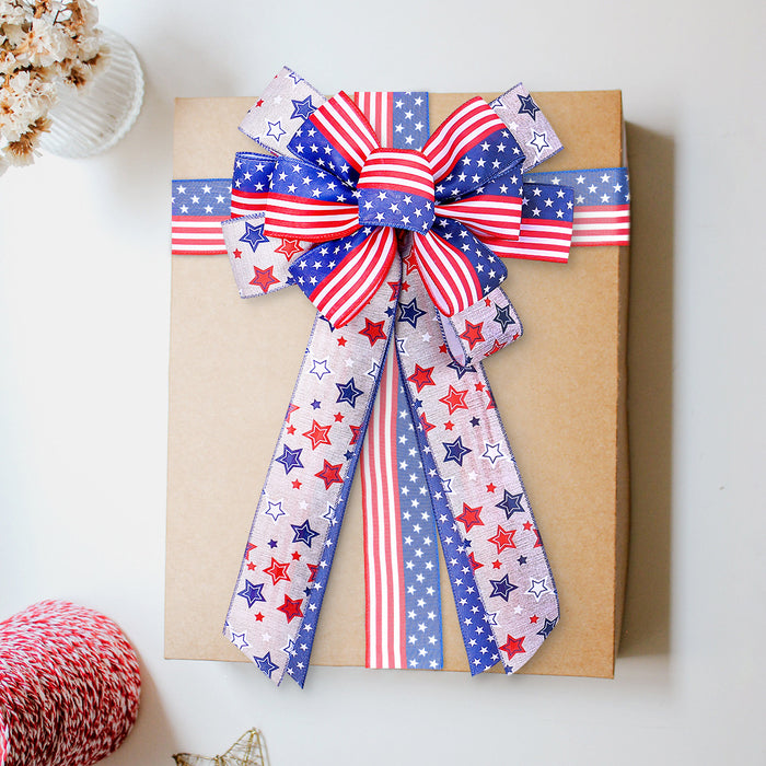 Bulk 2Pcs Patriotic Bow 4th of July Bow Star Burlap Bow for Gift Wrapping Party Decoration Wholesale