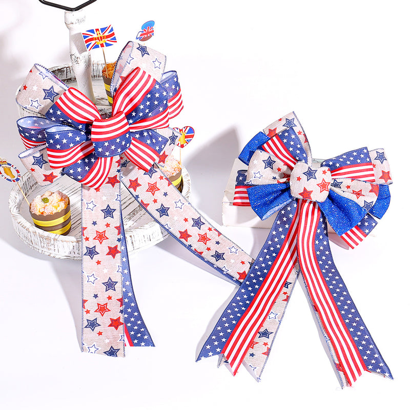 Bulk 2Pcs Patriotic Bow 4th of July Bow Star Burlap Bow for Gift Wrapping Party Decoration Wholesale